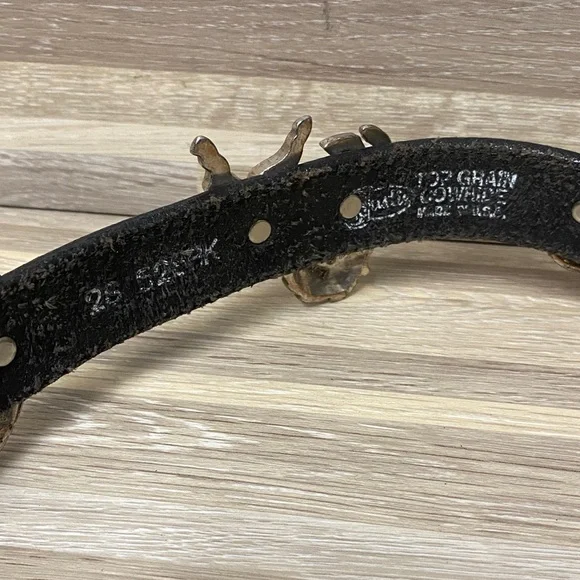 Black Leather Belt with Gold Accents - Picture 7 of 8